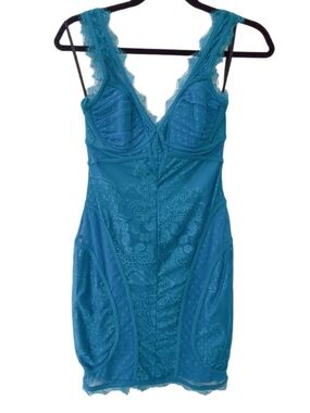 Bebe Cerulean Blue Lace Bodycon Dress Y2K Mini S